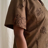 Vintage brown short sleeves blouse