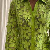 Green floral lace blouse