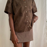 Vintage brown short sleeves blouse