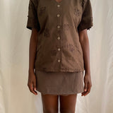Vintage brown short sleeves blouse