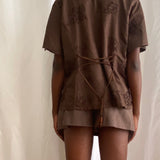 Vintage brown short sleeves blouse
