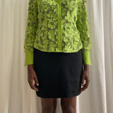 Green floral lace blouse