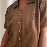 Vintage brown short sleeves blouse