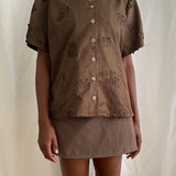 Vintage brown short sleeves blouse