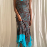 Vintage brown and turquoise silky summer dress