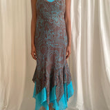 Vintage brown and turquoise silky summer dress