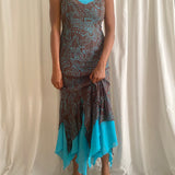 Vintage brown and turquoise silky summer dress
