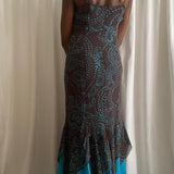 Vintage brown and turquoise silky summer dress