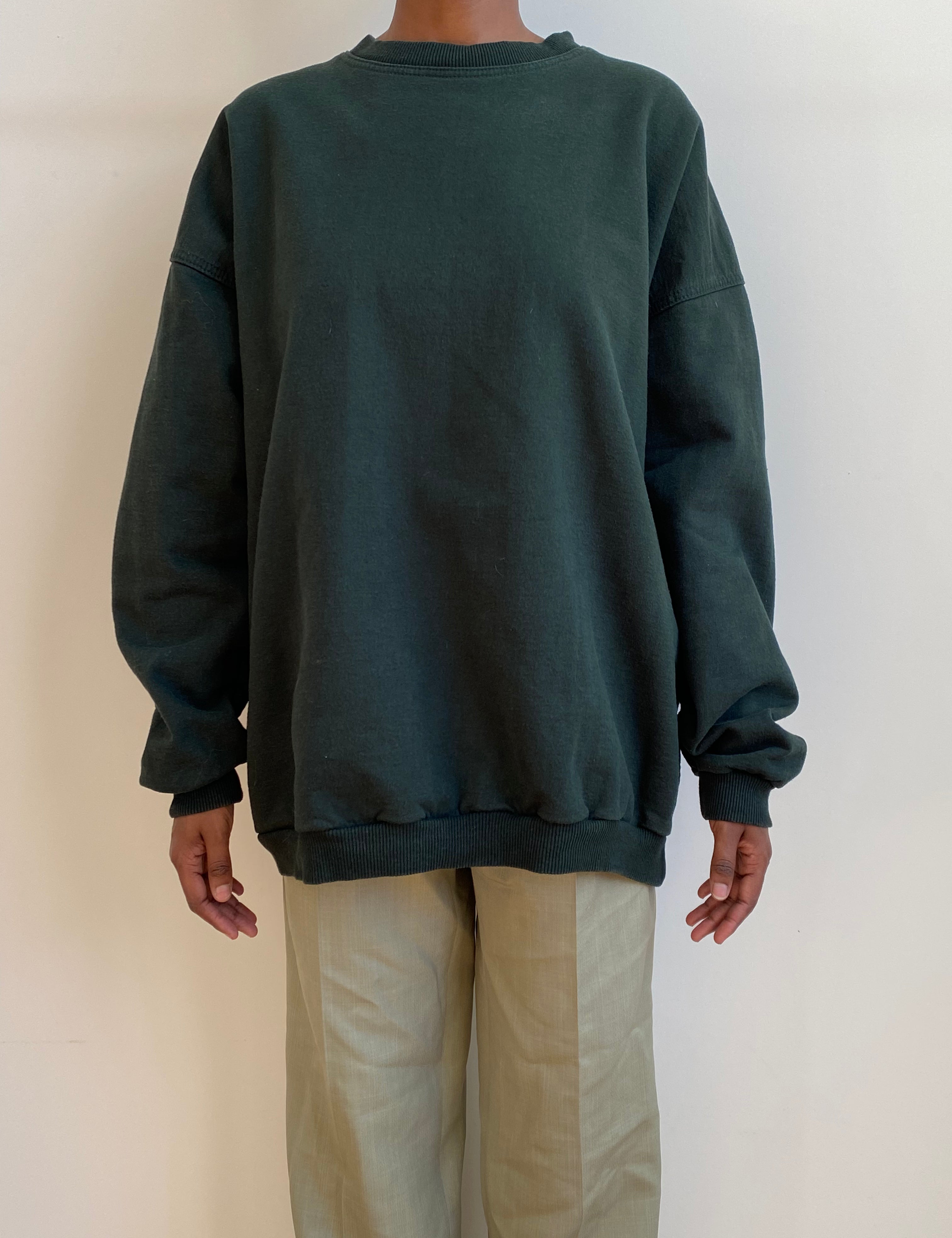 dark green oversized crewneck sweater
