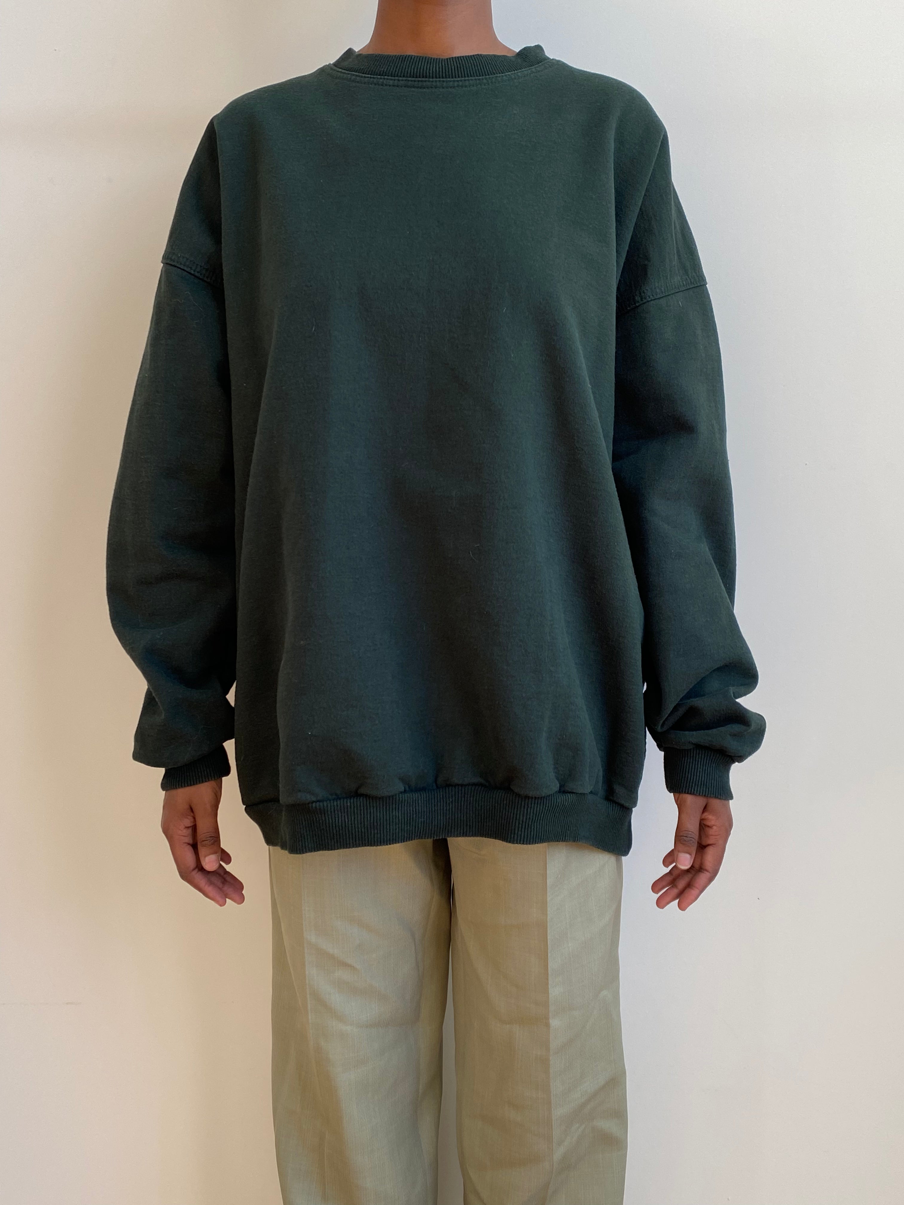 dark green oversized crewneck sweater